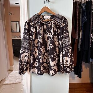 ba&sh Black and Cream Floral Blouse